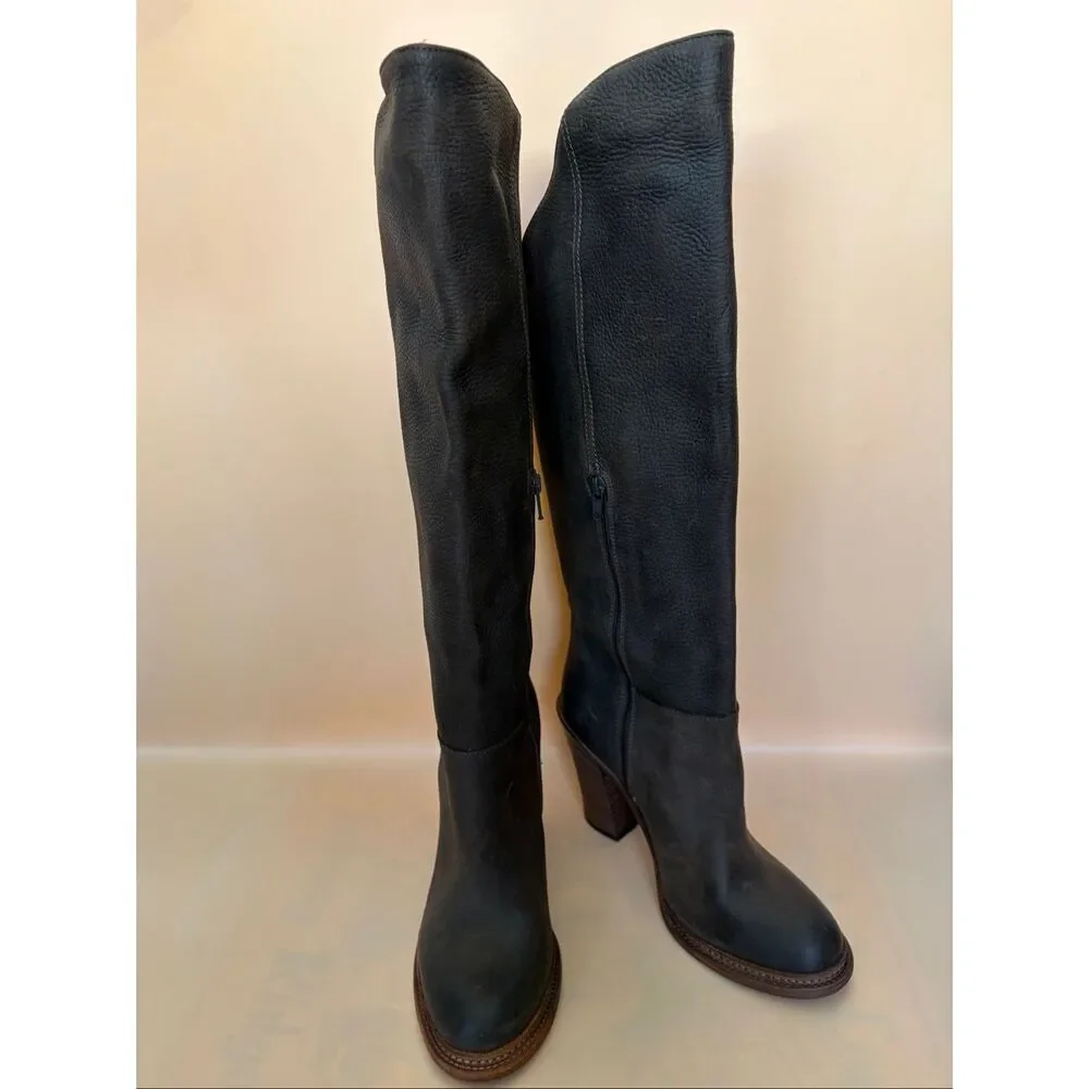 Vera Wang Kai Knee High Boots 9 Brown Italian Leather Block Heel Made Italy